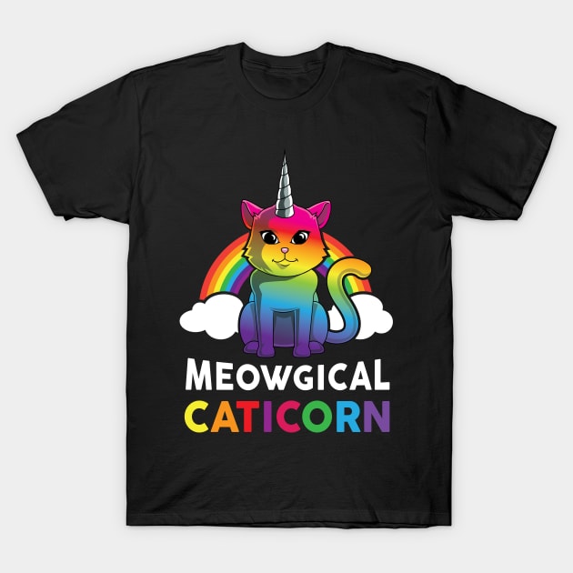 Caticorn Rainbow T shirt Meowgical Cat Unicorn Kittycorn T-Shirt by amitsurti